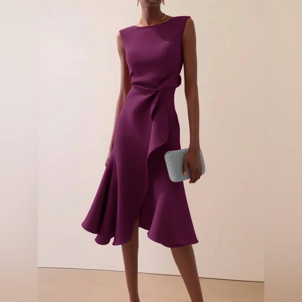 Fehaute Sleeveless Midi Elegant A-line Dress with Waist Twis